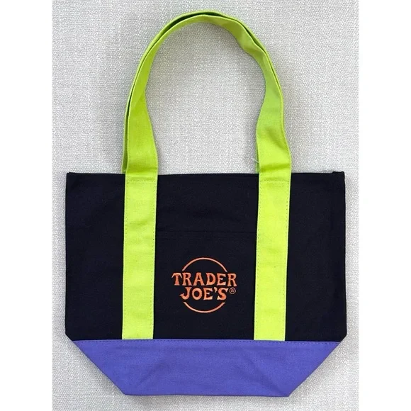 TRADER JOE’S MINI CANVAS HALLOWEEN TRICK OR‎ TREAT TOTE BAG- MULTI COLOR NEON - Picture 2 of 2